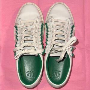 Tori Burch Green and White Leather Sneakers